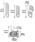 Keyed Alike Five Eighth Inch Cylinder Cam Locks Set for Cabinets Tool Boxes RV Compartments Mailboxes Vending Machines and Drawers Chrome Finish Includes Three Cams and Two Keys Fits Up To Three Eighth Inch Panel Thickness dimensions
