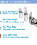 Secure your tool boxes, mailboxes, RV compartments and pickup trucks with this 3-pack of 5/8 inch keyed-alike cam locks in durable zinc