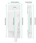 Front and side view of Cam Action Sash Locks 10 Pack With Keeper For Single And Double Hung Vinyl Windows Diecast Latch Lock 2.1 Inch Hole Center Includes Screws For Secure Easy Window Installation.