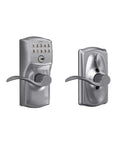 Camelot Keypad Entry Door Lock With Flex Lock And Accent Levers In Brushed Chrome For Keyless Entry, Auto Relock, Two Pre-Programmed Codes