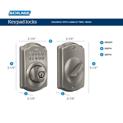 Camelot Keypad Deadbolt With Electronic Keyless Entry Lock Satin Nickel Finish For Front Door Back Door Home Office And Garage Battery Powered Grade Two Security Supports Nineteen Access Codes And Quick Secure Keyless Entry