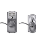 Camelot Keypad Entry Door Lock With Flex Lock And Accent Levers In Brushed Chrome For Keyless Entry, Auto Relock, Two Pre-Programmed Codes
