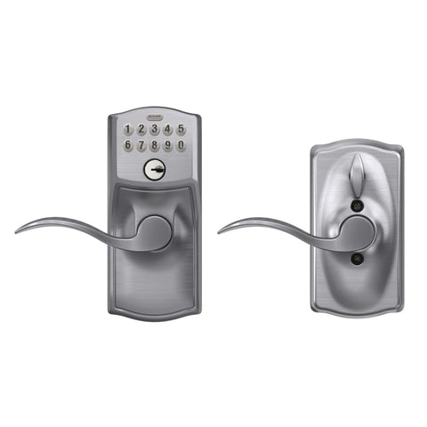 Camelot Keypad Entry Door Lock With Flex Lock And Accent Levers In Brushed Chrome For Keyless Entry, Auto Relock, Two Pre-Programmed Codes