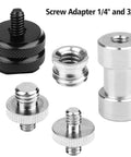 Close-up of Twenty Two Piece Camera Screw Adapters Kit With Reducer Bushings And Various One Quarter Inch To Three Eighths Inch Connections.