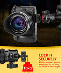Professional Ball Head Mount With 360 Degree Rotation attached to camera, supporting up to 10kg, on tripod setup at night.