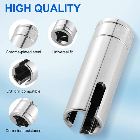 Camper Crank Handle Kit With Three Eighths Socket Drill Bit for Pop Up Trailers close-up, chrome-plated steel details