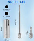 Size details of Camper Crank Handle Kit With Three Eighths Socket Drill Bit for Pop Up Trailers, showing dimensions and adapters.