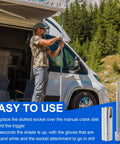 Man using Camper Crank Handle Kit With Three Eighths Socket Drill Bit For Pop Up Trailers Compatible With Coleman Fleetwood And Other Models