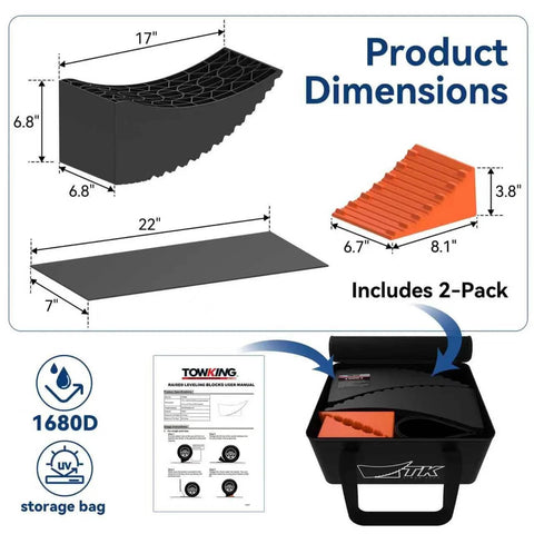 6 Inch Lift Camper Leveling Blocks 2 Pack Heavy Duty Tire Change Ramp Up To 35,000 Lbs GVWR And 32 Inch Tires with dimensions