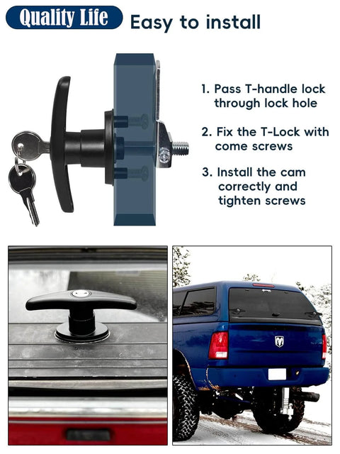 Left T Handle Camper Shell Lock Replacement Kit For Truck Cap With Keys Durable Lock Latch For Truck Bed Topper Rear Door Fits Left Side Replacement Replaces Nonworking Locks With Secure Key Access