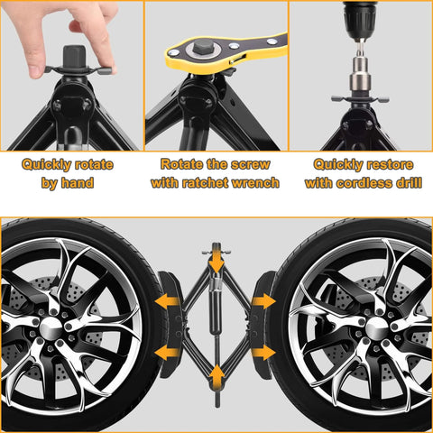 Camper Wheel Chock Stabilizers, 2 Sets For RV And Travel Trailer, Heavy Duty X Shaped Anti Move Tire Chocks in use with ratchet wrench