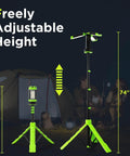 2700 Lumen Camping Emergency Light With 12000mAh Built In Power Bank, Telescopic Tripod Stand, shown at adjustable height