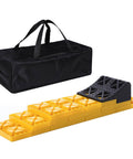 Interlocking Camper Leveling Blocks Kit With Anti Slip Ramps 10 Pack Includes One Wheel Chock And Handy Carrying Bag For Travel Trailer And RV No Slip Rock Solid Stabilization On Uneven Ground in front view