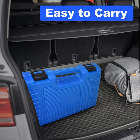 Camshaft Holding Tool Kit with Tension Tool in blue case placed in car trunk, easy to carry, for Ford 3.5L & 3.7L 4V Engines