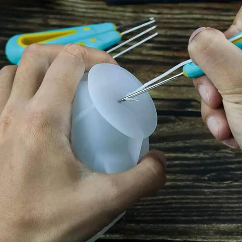 Using punching needle from All In One Candle Making Kit For DIY Fans With Punching Needle Wick Insertion Tools Large Eye Hook Mold Wicks And Other Candle Making Essentials In A Durable Portable Case By Phinicco