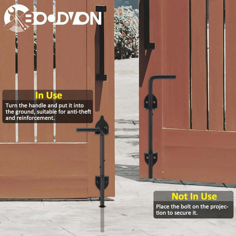 12 Inch Cane Bolt Gate Drop Rod Heavy Duty Gate Hardware For Wooden Fences And Metal Gates Ground Latch Black Finish Installed