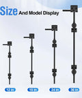 Size comparison of 12, 18, 24, and 36 inch cane bolts for gates and fences; includes 18 Inch Cane Bolt Drop Rod For Gates And Fences, Heavy Duty Gate Latch For Wood, Metal, And Vinyl Fences, Floor Latch To Secure Doors To Ground, Black Coating, 2 Pack.