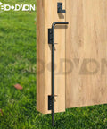 18 Inch Cane Bolt Gate Drop Rod Heavy Duty Gate Hardware on wooden gate, black finish, installed view
