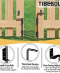 12 Inch Heavy Duty Cane Bolt Gate Drop Rod For Wood, PVC, Vinyl, And Metal Fences And Gates, shown on wood fence with features highlighted.