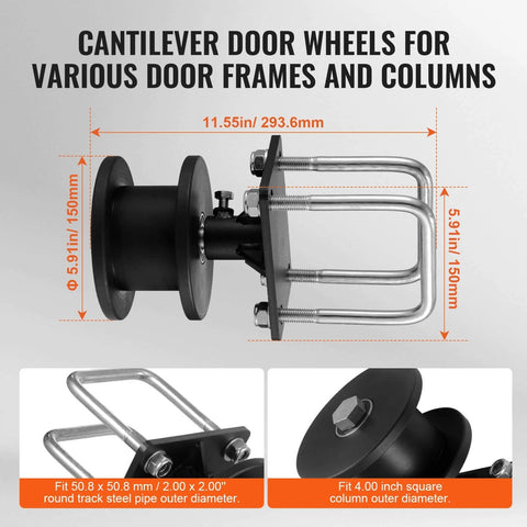 Sliding Gate Kit Rolling Gate Hardware with H Shaped Wheel Groove for Cantilever Sliding Gates and Rolling Doors Heavy Duty Steel Bracket with 4 Track Wheels Smooth Quiet Nylon Rollers Black - Cantilever door wheels for various frames