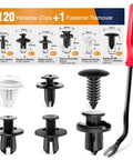 120 Piece Car Bumper Push Retainer Clip Kit With Nylon Fasteners And Rivets 6mm To 10mm Size Range Includes Remover Tool