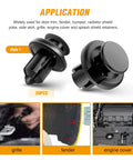 Close-up view of nylon fastener from 120 Piece Car Bumper Push Retainer Clip Kit With Nylon Fasteners And Rivets 6mm To 10mm Size Range Includes 6mm 7.6mm 8mm 8.8mm 10mm Clips Door Trim Panel Fasteners And One Remover Tool Black, used on grille, fender, and engine cover.