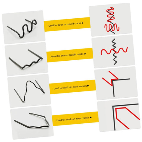 Illustration showing different welding rod shapes for DIY Friendly Car Bumper Repair Kit With Compact Hot Plastic Welder And LED Indicator.