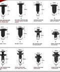 240 Piece Car Bumper Retainer Clips Kit with Plastic Rivets Fasteners for Toyota Honda Acura GM Ford Chrysler, detailed specifications.