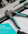 Car Clip Pliers and Auto Trim Removal Tools on engine, Easy to Use Snap Pliers for Fasteners Buckles and Rivets, Damage Free Clip Removal Tool for Interior Panels and Door Trim, Versatile Automotive Disassembly Kit displayed on a car engine.