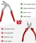 Comparison of two red-handled pliers, Car Clip Pliers For Auto Fasteners With Built In Spring And Easy Lever For Quick No Fuss Damage Free Removal
