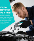 Man using Car Clip Pliers and Auto Trim Removal Tools to easily remove fasteners and rivets without damaging vehicle interior.