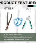 Comparison of No Fuss Car Clip Remover Pliers With Anti Slip Grip and a standard pliers pair, highlighting features.