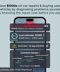 Smartphone displaying diagnostic data from Bluetooth OBD2 Scanner For iPhone And Android Diagnostic Tool For Repairs And Car Buying Reads Over 39,000 Car Issues Check Engine Code Reader And Enhanced Codes Reset Codes Free App With Unlimited Scans And Free 14 Day Premium Bundle.