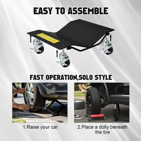 Heavy Duty Black Car Dollies Set Of 4 For Moving Cars With Large 3.5 Inch Steel Casters Anti Slip Rails Alloy Steel Construction