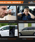 Car door issues including difficulty opening, excessive noise, sliding door won't close, and door misalignment shown in images.