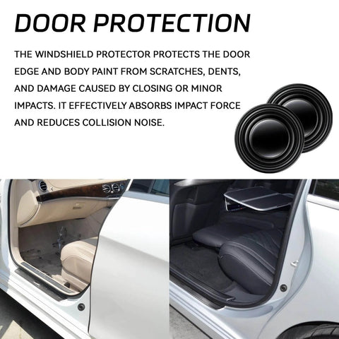 Car Door Shock Absorber Kit With Silicone Edge Guards And Anti Slam Cushions, Universal Buffer Silencers installed on vehicle doors.