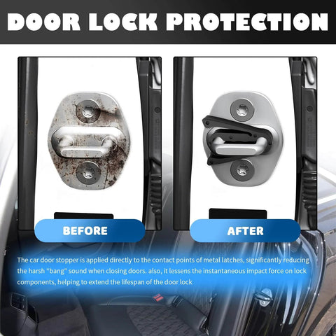 Before and after of 4 Pack Car Door Shock Absorbers With Force-Dissipating Arm Upgrade installation on a car latch