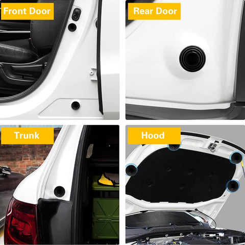 Car Door Shock Absorbing Gasket 20 Pack with Silicone Pads 1.18 Inch Door Buffer Silencers installed on car door, trunk, and hood.