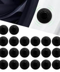 Car Door Shock Absorbing Gasket 20 Pack With Silicone Pads 1.18 Inch Door Buffer Silencers Self Adhesive Sound Insulation Pads For Quiet Closings Universal Black Exterior Car Accessory shown in a set of 20 along with installed example on car door.