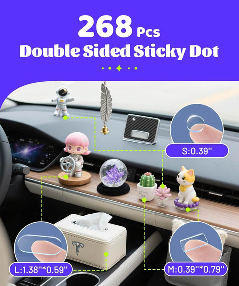 Removable Car Double Sided Glue Dots For Dash Decor, Strong Hold Adhesive Dots With No Residue, Transparent Mounting Tape