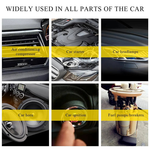 Image showing various car components like air conditioning compressor, car starter, headlamps, ignition, and fuel pumps.