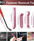 2080Pcs Car Retainer Clips And Fasteners Kit With 33 Universal Sizes Nylon Bumper And Fender Rivets Door Panel Clips Plastic Rivets 10 Cable Ties And Removal Tool For Toyota Ford Benz And More showing a set of five fastener removal tools with red and purple handles.