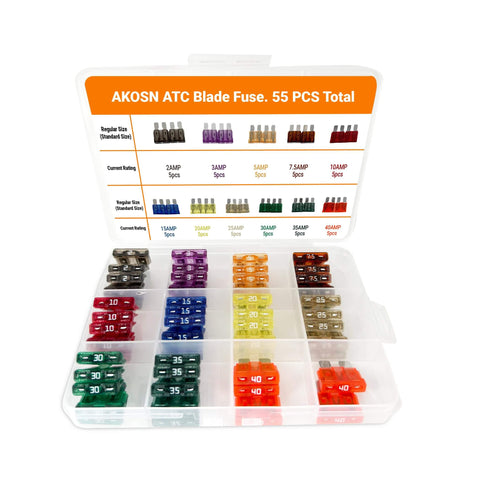 ATO And ATC Car Fuse Assortment Kit With 55 Pieces Color Coded Blade Fuses In A 2A To 40A Range For Auto RV And Marine Use