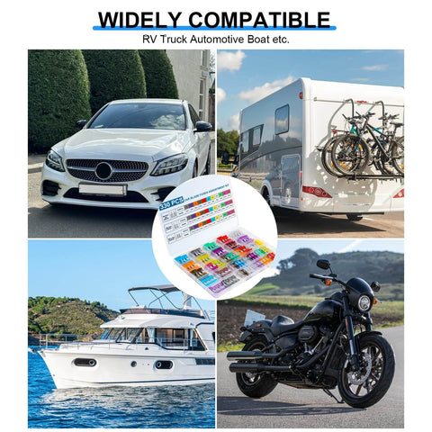 All In One Car Fuse Kit With Standard Mini And Low Profile Fuses And A Handy Fuse Puller For Easy Replacement for cars RVs boats