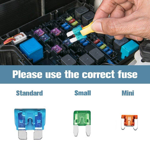 Hand replacing fuse with Ultimate 282-Piece Car Fuse Kit With Blade Type, Standard, Mini And Low Profile Mini Fuses From 2A To 30A