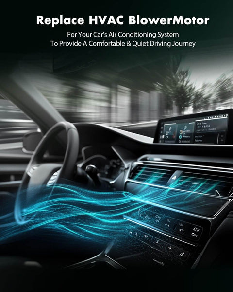 Interior of a car showcasing air conditioning system in action, promoting an HVAC blower motor replacement for optimized performance.