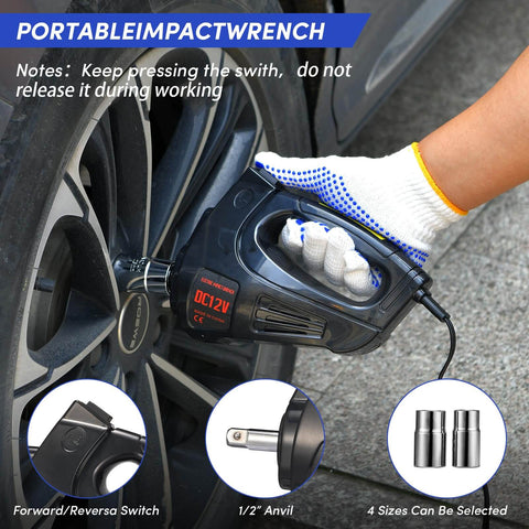 Portable impact wrench from 5 Ton Electric Car Jack Kit With 12V Hydraulic Floor Jack Lift Built In Inflator And Impact Wrench