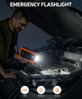 Man using S8 Air Jump Starter With Air Compressor, 3000A Peak Power For 9.0 Gas And 6.5L Diesel, Portable Battery Booster.