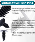 Close-up of 200 Pack Car Plastic Trim Boot Rivets Push Clips Fasteners Universal 7.6 Mm Hole 0.3 Inch Head 17.2 Mm Fits Most Panels