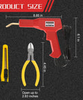 Front view of Portable Car Plastic Welder Kit With 200 Pieces And 4 Welding Heads Bumper Crack Repair Gun Set, showing dimensions and accessories.